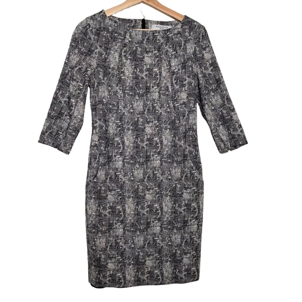 MM Lafleur Etsuko  Sheath Dress Black White Crackle Pattern Size 2